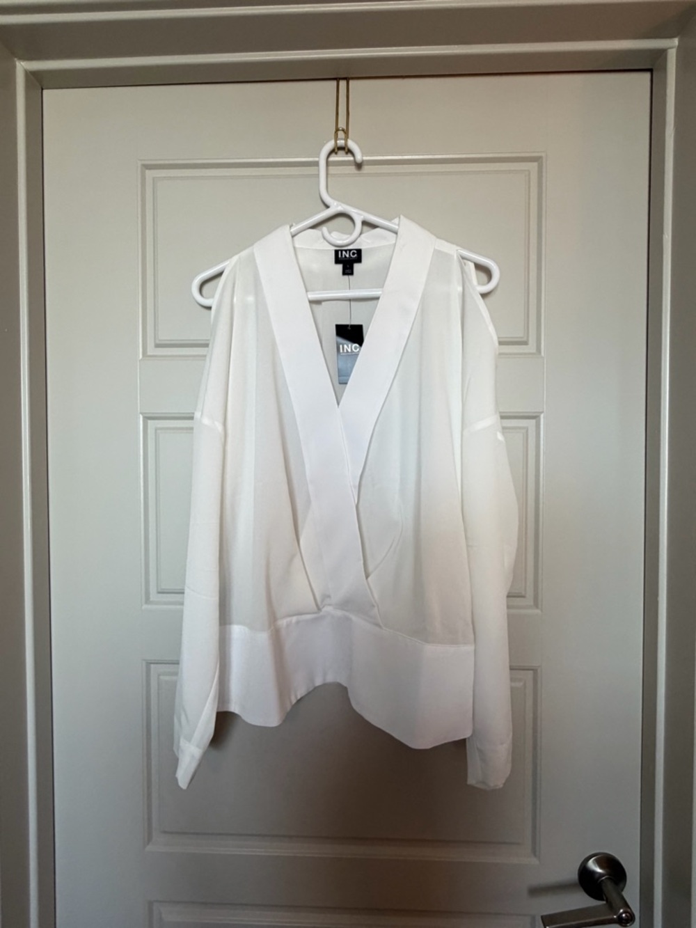 INC International Concepts White Surplice V-Neck Blouse